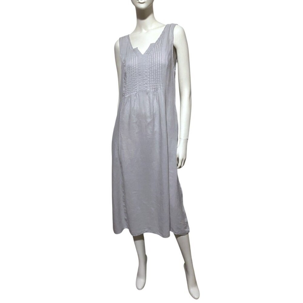 Malvin I Love Linen Midi Dress 10 Pin Tuck Lagenlook Minimal Neutral 100% Linen
